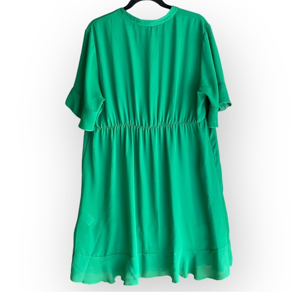 Phase 8 Emerald Green Sheer Short Sleeved Shift Dress w Ruffles Size UK18 US14 - Picture 2 of 9